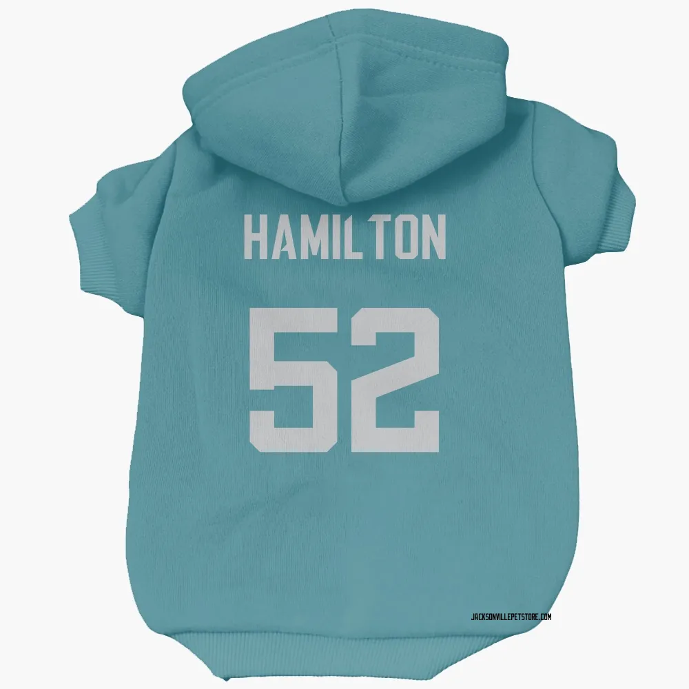 Jacksonville Jaguars DaVon Hamilton Teal Pet Hoodie for Dog & Cat